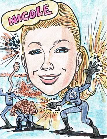 Superhero caricature as Invisible Woman from Fantastic 4