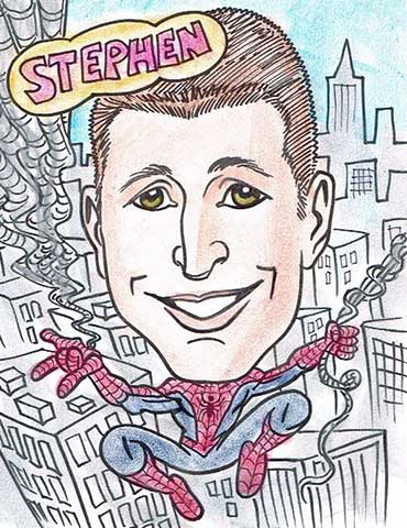Superhero caricature as Spider-man
